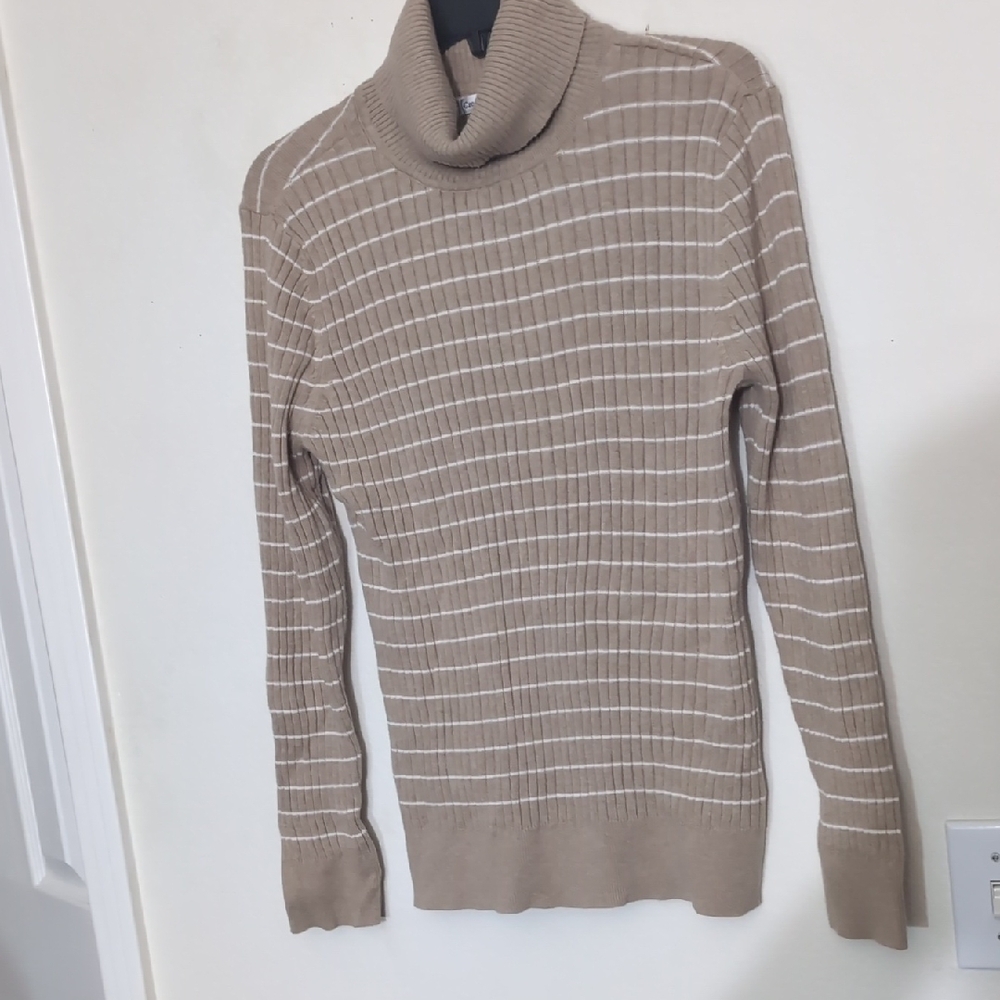 Croft & Barrow Beige Turtleneck with White Stripes